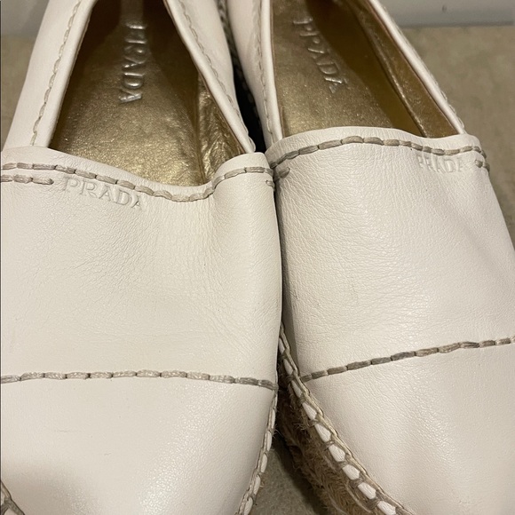 Prada White Leather Espadrille Platform Slip-Ons - Picture 5 of 9